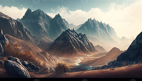 Lanscape Panoramic View Of The Mountains Aesthetic Background