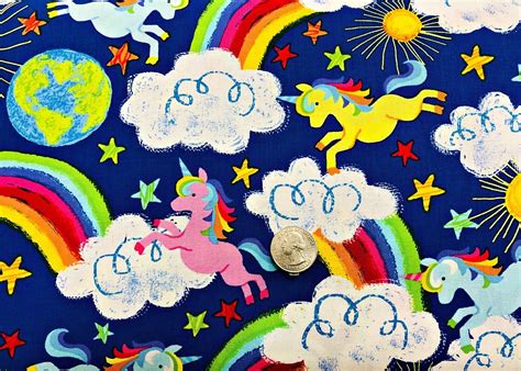 Unicorns In Yellow Pink And Blue With Stars Clouds And Rainbows On