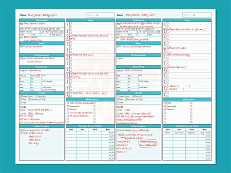 Nicu Printable Nursing Report Sheet Nurse Brain Sheet Two Etsy Canada