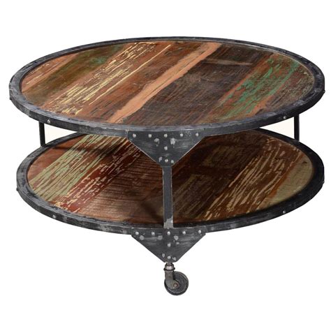 Wood round top coffee table. 2 Tier Round Distressed & Industrial Coffee Table