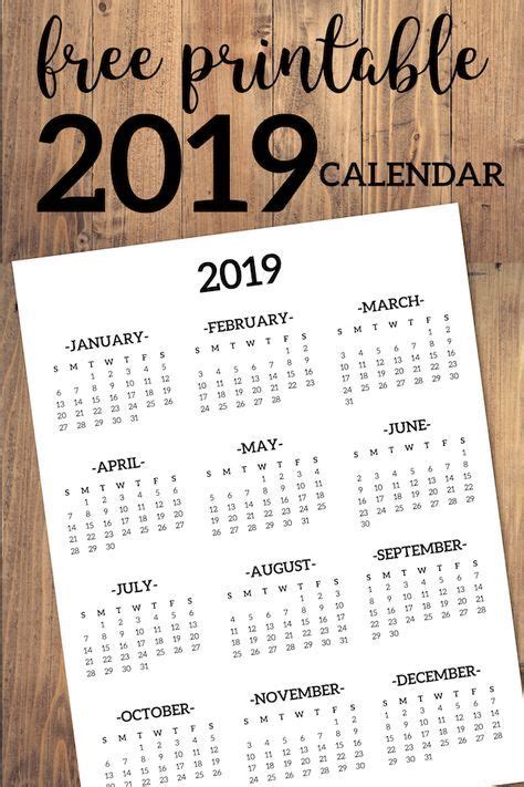 Calendar 2019 Printable One Page Paper Trail Design Calendar 2019