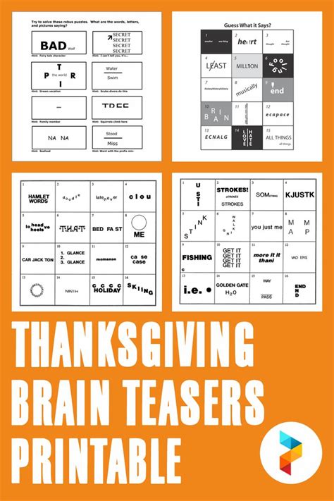 Thanksgiving Brain Teasers Printable Brain Teasers Brain Teasers For