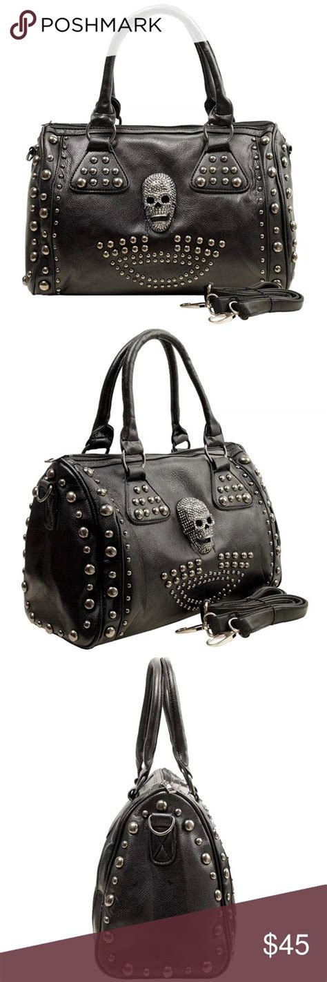 Mg Collection Howea Gothic Studded Skull Dr Bag Leather Shoulder