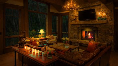 Cozy Manor Living Room And A Rainy Day 1920 X 1080 Hd Wallpapers