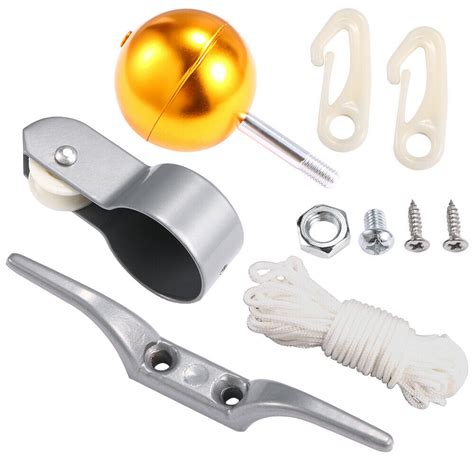 Best Flag Pole Parts Repair Kit Dia Truck Pulley Gold Ball Cleat Clips