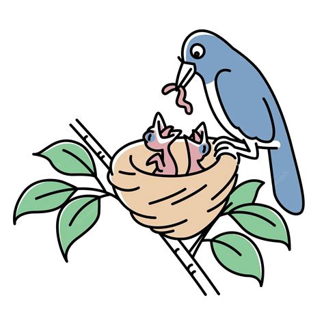 Premium Vector A Drawing Of A Mother Bird Feeding Her Baby Birds