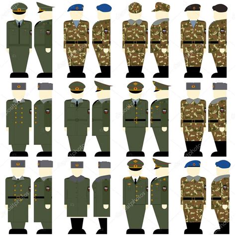 Uniformes Militares Rusos De Soldados Y Oficiales Vector Gráfico