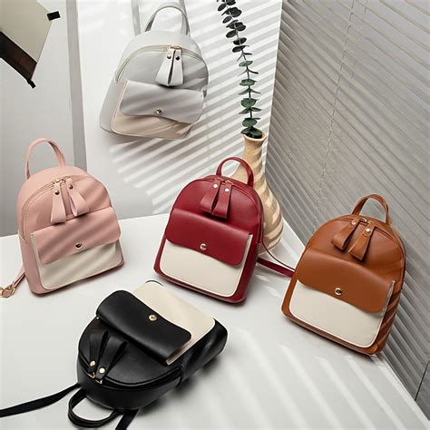 Small Faux Leather Backpack Womens Double Zipper Purse Fashion Shoulder Bag With Convertible