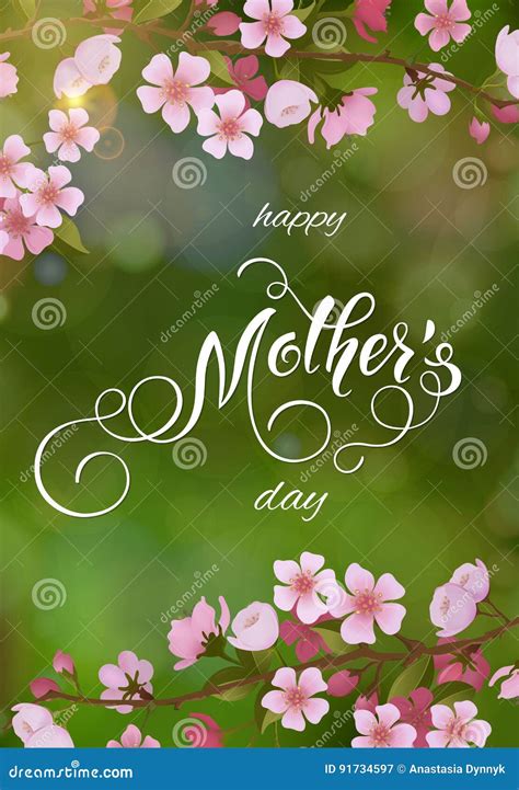 Mothers Day Greeting Card Floral Heart Background Spring Holidays Stock Vector Illustration