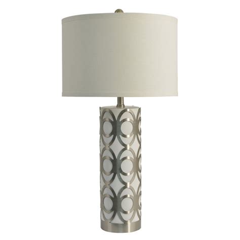 Shop Decor Therapy Geo Overlay White Silver Metal Glass Steel Table Lamp Free Shipping Today