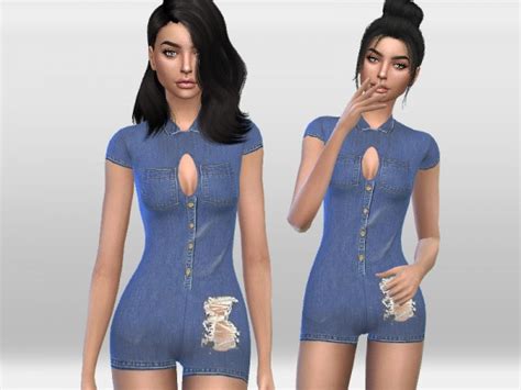 The Sims Resource Denim Romper By Puresim Sims 4 Downloads
