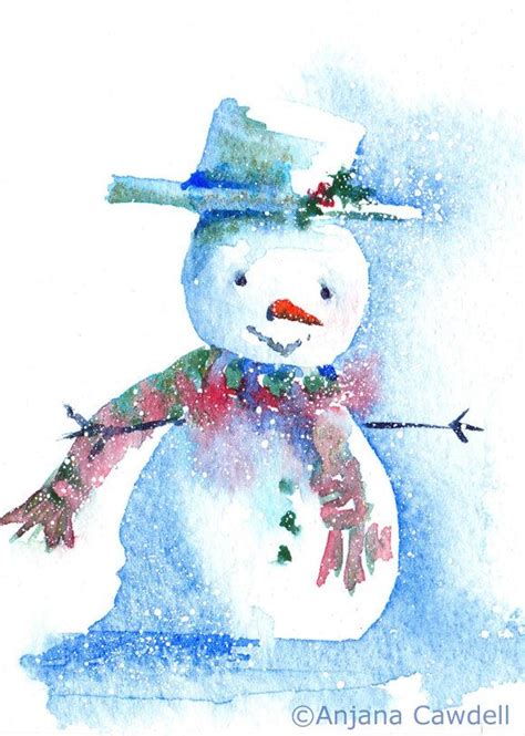 Snowman Christmas Card Watercolour Snowman Illustration Cute Snownan