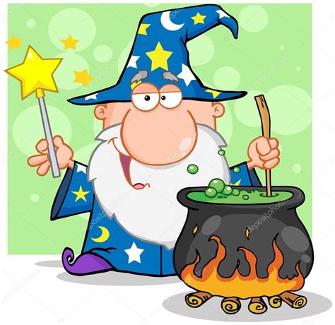 Wizard Waving With Magic Wand And Preparing A Potion — Stock Photo