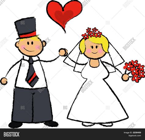 Just Married Vector Cartoon Illustration Of A Wedding Couple In