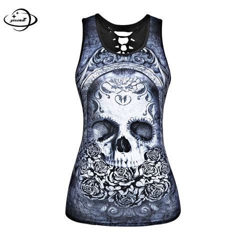 Yauamdb Women Tank Top Summer Autumn Size S 2xl Cotton Female 3d Skull Print T Shirt Ladies