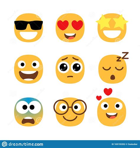 Flat Emoticons Faces Simple Happy And Funny Cartoon