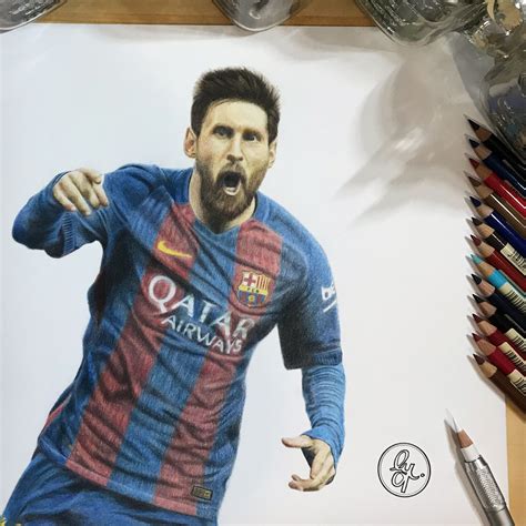 Realistic Pencil Drawing Of The 🐐 Lionel Messi Created Using