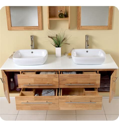 Floating Bathroom Vanity With Vessel Sink Narrow Depth Bamboo