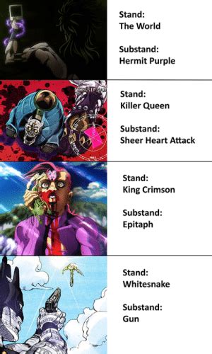 4l Stand The World Substand Hermit Purple Stand Killer Queen Substand Sheer Heart Attack Stand