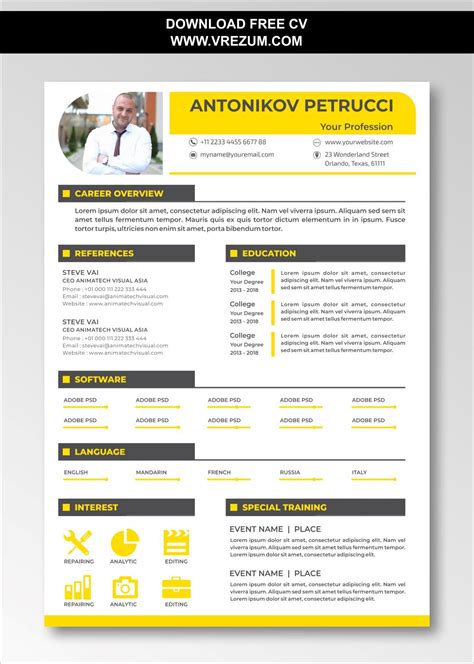 This astonishing free photoshop resume template is wonderfully designed to help those job seekers bag their desired job. (EDITABLE) - FREE CV Templates For Architect in 2020 | Cv ...
