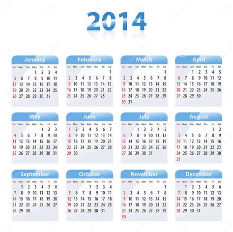 Blue Glossy Calendar For 2014 Stock Vector Illustration Of Calendar