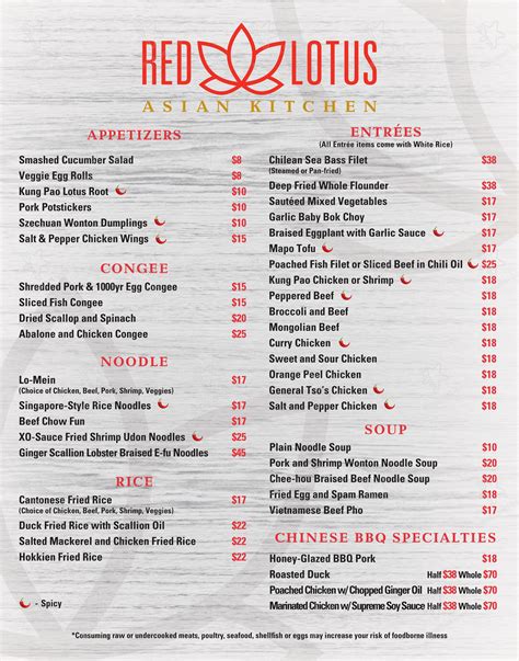 Menu At Red Lotus Asian Kitchen Restaurant Las Vegas