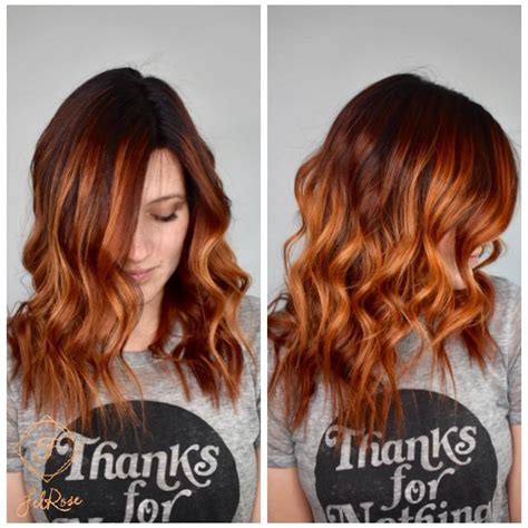 Copper Red Balayage Hair With Shades Root Beautifully Melted With