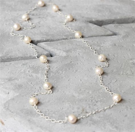 Sterling Silver Pearl Necklace Long Pearl Necklace Pearl Etsy