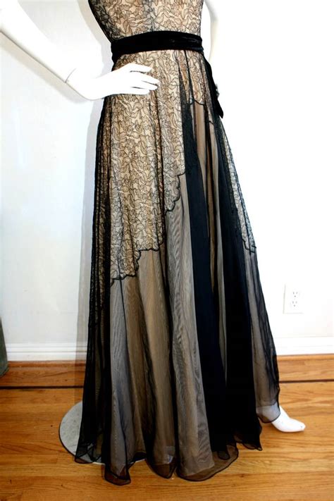Stunning 1950s Lace Illusion Black And Nude Vintage Evening Gown At 1stDibs