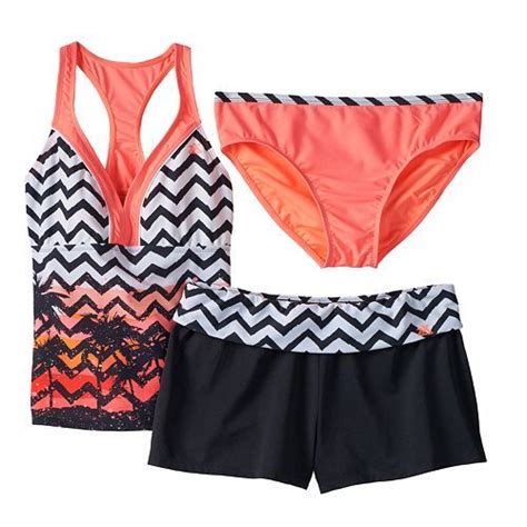 Girls 7 16 And Plus Size Zeroxposur Chevron Palm Tree 3 Pc Tankini