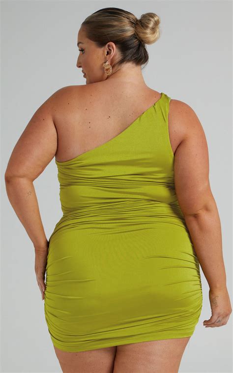 Lynelle One Shoulder Bodycon Mini Dress In Green Showpo