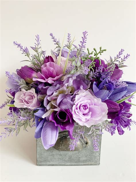 Purple Flower Arrangement Silk Flowers Mother S Day Gift Lavender
