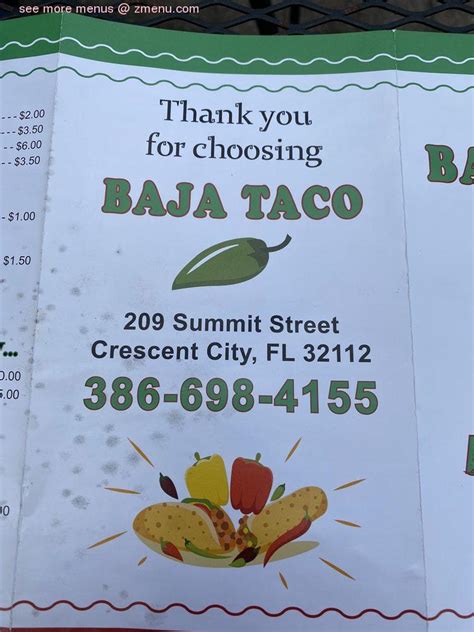 Menu At Baja Taco Restaurant Crescent City