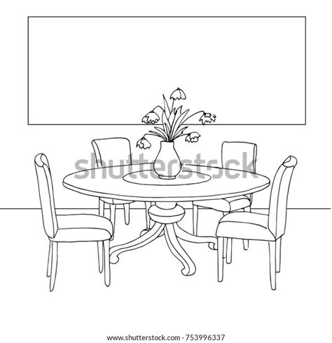 Part Dining Room Table Chairs Table Stock Vector Royalty Free 753996337