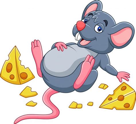 Мультяшная мышка с сыром и полным животом Детские рисунки