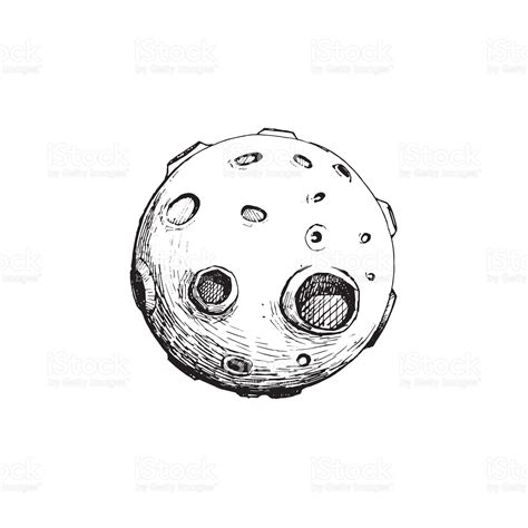 Full Moon With Craters Vector Illustration Hand Draw Line Art