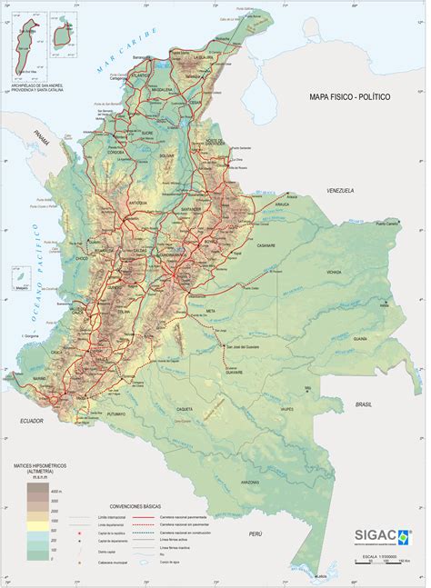 Colombia Physical Map Full Size