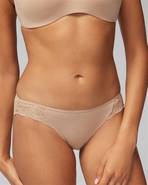 Soma Women S No Show Cotton Blend With Lace Bikini Underwear In Nude