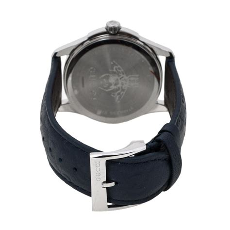 Gucci Blue Stainless Steel Leather G Timeless 1264 Womens Wristwatch