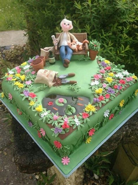 A place to browse an eclectic mix of plants, art and garden furniture. Square garden cake. Pond | Themed cakes, Garden birthday ...
