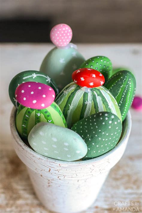 Cactus Painted Rocks - Crafts by Amanda - Clay Pot Crafts