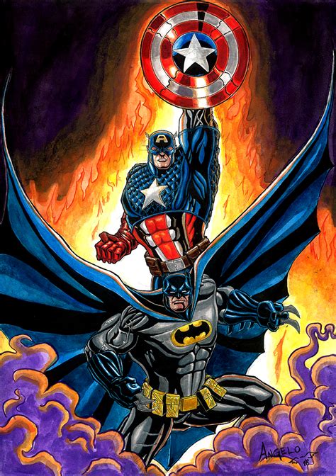 Captain America And Batman By Angelodecapuaart On Deviantart Arte Dc
