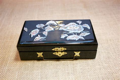 Vintage Korean Black Lacquer And Mother Of Pearl Inlay