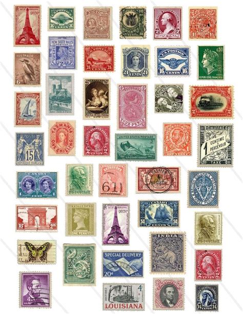Vintage Postage Stamps Printable Old Postage Stamps Ephemera