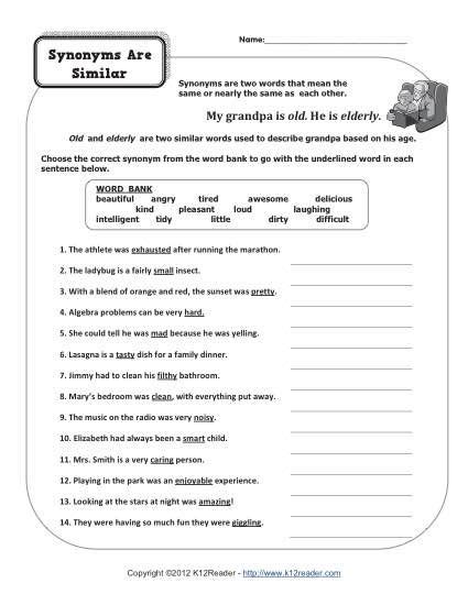 4th grade math review (whole numbers place value) part 1. Synonyms Are Similar | 4th Grade Synonym Worksheets ...