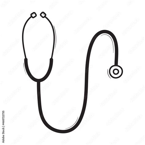 Medical Stethoscope Line Sketch Illustration Hospital Equipment Vector