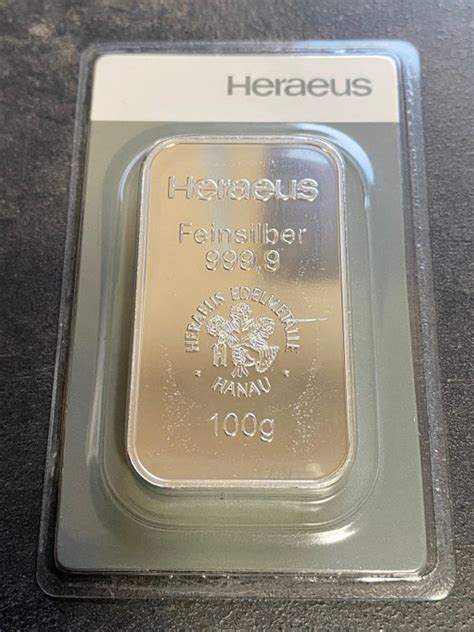 100 Gram Silver 999 Heraeus Silberbarren Eingeschweißt Catawiki