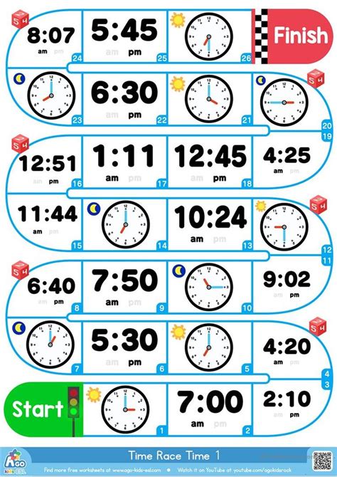 Telling The Time - ESL Board Game (Analog and Digital Clocks) worksheet