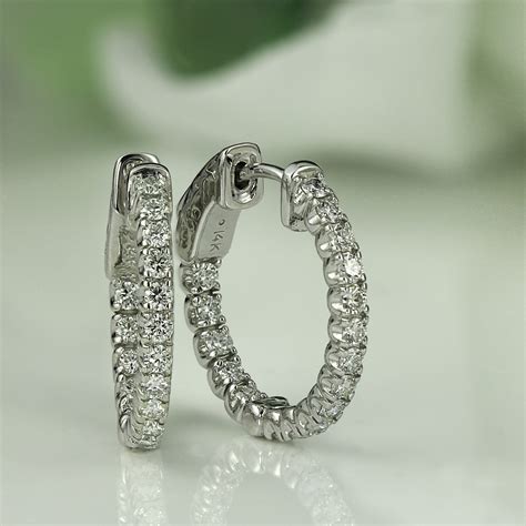 14k White Gold Small Round Diamond Hoop Earrings 0 50 Ct Tw H I SI1