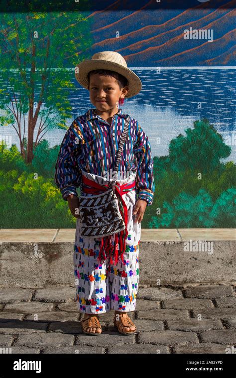 Young Mayan Boy Age 6 Wearing Traditional Dress Of San Pedro La